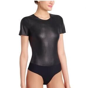 Commando | Women’s Black Faux Leather Tee Bodysuit Top Smoothing TShirt Shirt M